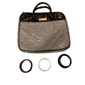 Betsey Johnson Houndstooth Sequin Handbag + 3 Black White Bracelets
